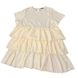 Boohoo Skater Dress Tiered Ruffle Smock ECRU Womens 22 NWT Party‎ Wedding Short